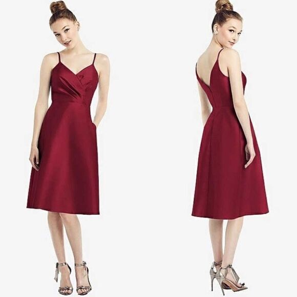 NWT Alfred Sung Draped Faux Wrap V-Neck Burgundy Cocktail Dress - Size: 8 - Picture 1 of 14